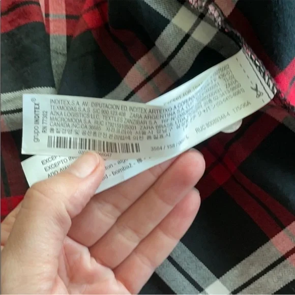 ZARA Basic Collection Black and Red White Faux Pearls Plaid Button Down Shirt ❤️ - Picture 10 of 11